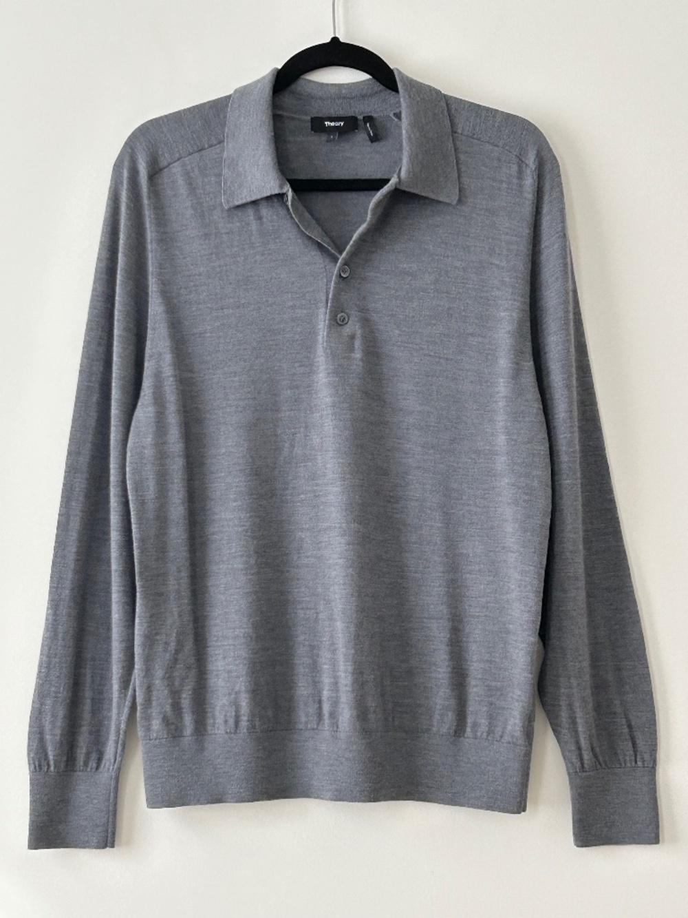 Theory Gray Merino Wool Polo Sweater
